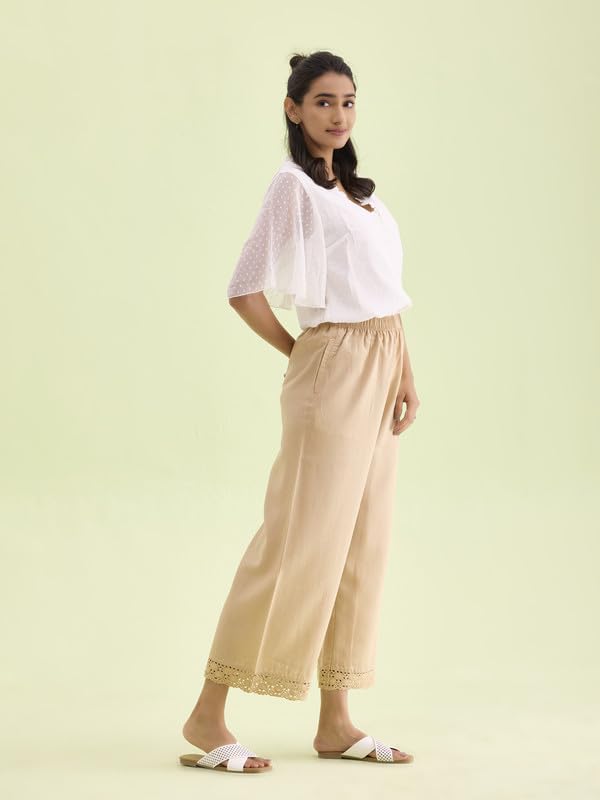 Image of GO COLORS Soft Linen Wide Pant Full Length for Women| Breathable, Mid Rise