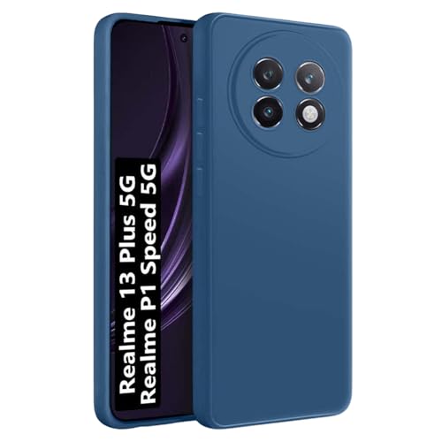 Image of LIRAMARK Silicone Soft Back Cover Case for Realme 13 Plus 5G / Realme P1 Speed 5G (Blue)