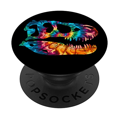 Tarbosaurus Skull Fossil Hunter Tie Dye Dinosaur PopSockets Swappable PopGrip, Black