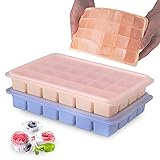 Theuwnee® Platin-Silikon Eiswürfelform, 2 Pcs Silikon Eiswürfelbehälter Mit Deckel Geruchlos, Stapelbar und Spülmaschinenfest, Für Bier,Whisky,Cocktail Und Baby Snack Inklusive, BPA Frei (Orange+Blau)