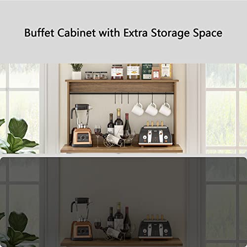 Farmhouse Coffee Bar Cabinet With Storage, Kitchen Buffet Sideboard Storage Cabinet With 6 Hooks,White Coffee Bar Table With Sliding Barn Door,Coffee Hutch With Adjustable Shelf For Living Dining Room #TOP4