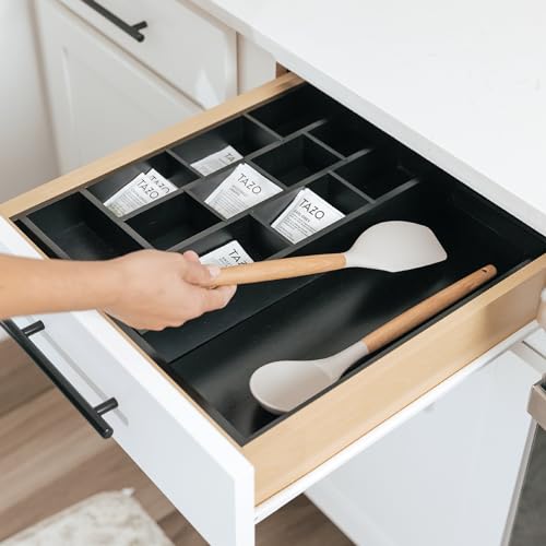 Organizador de cajones KitchenEdge negro de alta capacidad con paredes ajustables 8