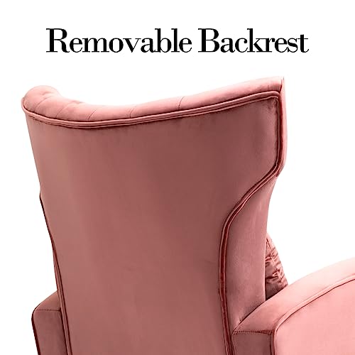 X-Volsport Pink Accent Chair With High Back, Living Room Chairs With Lumbar Pillow And Golden Legs, Velvet Armchair Modern Mid Century Vanity Chairs With Armrest For Bedroom #TOP6