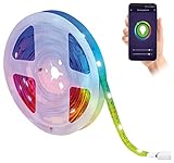 Luminea Home Control Leuchtstreifen: WLAN-RGB-LED-Streifen mit App- und Sprachsteuerung, USB, 3 m (LED Streifen Alexa, WLAN Lichtstreifen, Glaskantenbeleuchtung)