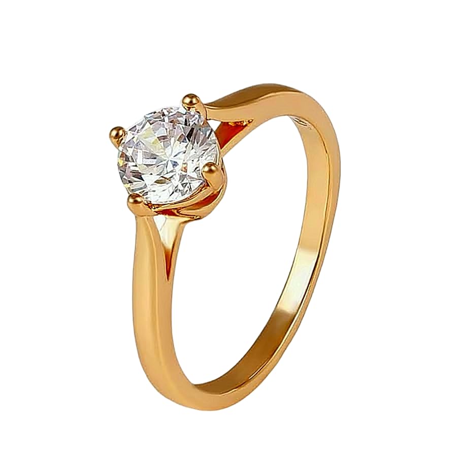 Classic Solitaire Engagement Ring, 18K Rose Gold Plated, Round Cubic Zirconia, Gift Velvet Box