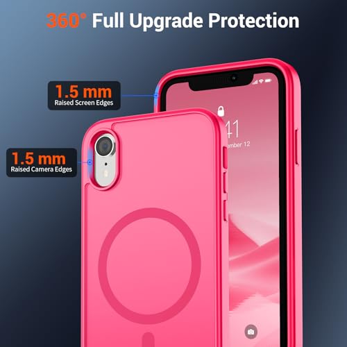 Image of SUPFINE Magnetic for iPhone XR Phone Case Hot Pink | With Screen Protector, Translucent Matte, Compatible with MagSafe, Military Grade Drop Proof, Rugged Shockproof Protective