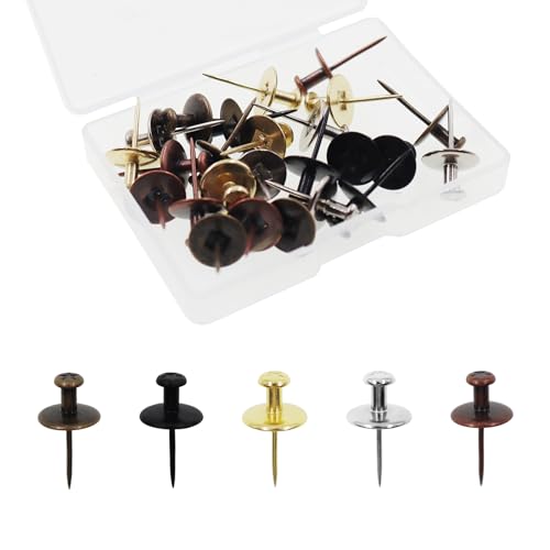 Image of Double Headed Picture Hangers Nails,TTZEZE Zinc Alloy Small Head Hanging Nail,Decorative Nail Push Pins,Small Head Hanging Photo Hook Thumb Tacks Mixed Color 25PCS