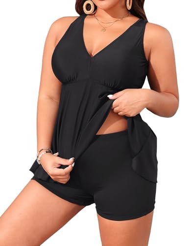Aqua Eve Plus Size Swimsuits with Shorts Two Piece Tankini for Women Flowy Bathing Suits Athletic Swimwear2