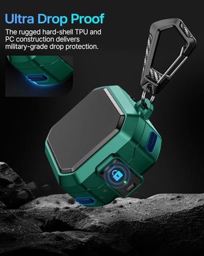 Image of Safety Lock Case for Samsung Galaxy Buds 4 Pro /4 (Green) | Compatible with MagSafe,with Cleaning Kit & Keychain,Mecha Protective Case