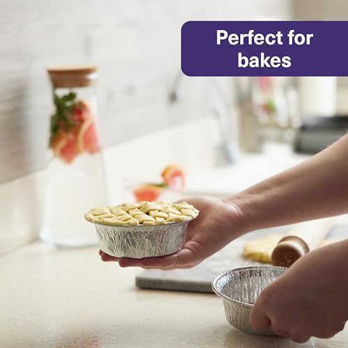 MATANA 100 Aluschalen Rund – 12 cm / 5 Zoll (250 ml), 4,5 cm tief | Schwerlast-Aluminium Alu Backformen/Alubackformen – Für Linzertorte, Quiche, Tarte, Kuchen & Desserts – Ofenfest & Gefriergeeignet