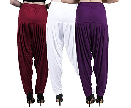 Image of CASUALS Women's Regular Fit Viscose Drawstring Patiala Harem Pants Combo Pack 3