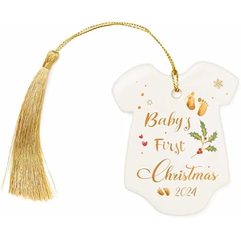 ONE WALL Baby First Christmas Ornament 2024, My First Christmas Ornament 2024, New Born Baby Boy Girls Gift, Personalized Ceramic Keepsake Ornament, Christmas Tree Decorations, Clothes Shape Cover