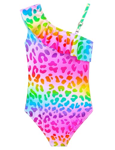 Image of Snowheart Girls Swimsuit Adjustable Shoulder Strap UPF50+ One-Shoulder Ruffle Bathing Suit 3-12T