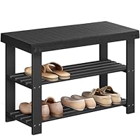 SONGMICS Shoe Rack Bench, 3-Tier Bamboo Shoe Storage Organizer, Entryway Bench, Holds Up to 286 lb, 11.3 x 27.6 x 17.8 Inches, for Entryway Bathroom Bedroom, Ink Black ULBS04H