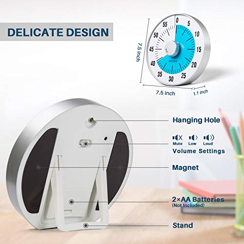 Secura 7.5-Inch Oversize Visual Countdown Timer, 60-Minute Kitchen Timer | Time Management Tool For Kids, Teachers And Adults (Blue) #TOP1