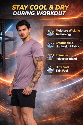 Image of Kvetoo Mens Dry Fit Gym T Shirt Quick Dry Sweat Proof Breathable Workout Tee Muscle Fit Athletic Sports T Shirt for Gym Running Training