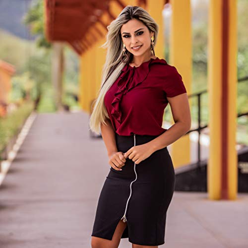 Saia Feminina Midi Lápis Social Preta Zíper Moda Evangélica G/42, Preto