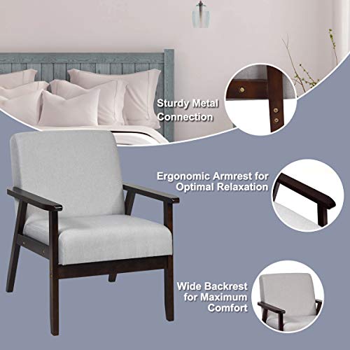 Giantex Mid-Century Modern Accent Chair, Retro Fabric Armchair, Solid Hardwood Made, Upholstered Linen Lounge Arm Chair For Living Room (1, Light Grey) #TOP1