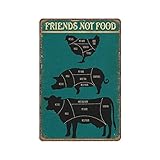 targa in metallo vegan friends not food vegan butcher animal lovers targa in latta vintage bar uomo grotta garage cucina casa decorazione artistica da parete 140 x 200 mm, 14 cartelli in latta retrò