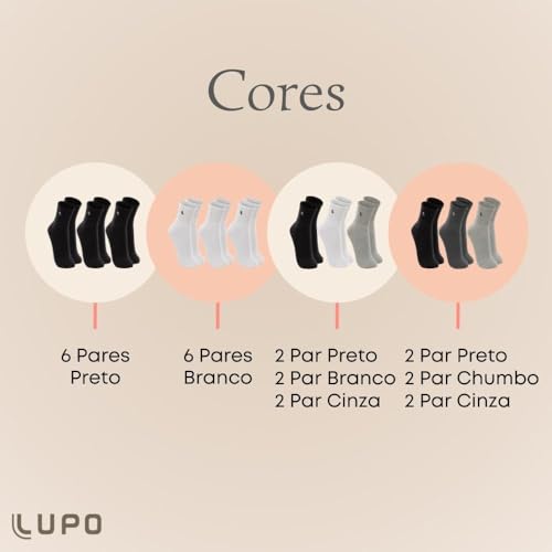 Kit 06 Pares Meia Lupo Sport Cano Médio Algodão Adulto
