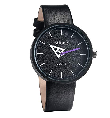 JewelryWe Herrenuhr Analog Quarz Armbanduhr Dreieck Zeiger Beiläufige Uhr mit Leder Armband für Männer Frauen Junge Schwarz