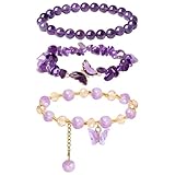 Bracciale da donna AHOKEL 3Pcs Viola Farfalla Bracciali per le Donne Ametista Cristallo Perline Braccialetti Farfalla Fascino Elastico Elastico Cristallo Naturale Accessori Gioielli, One Size, Vetro, Nessuna pietra