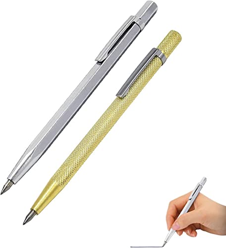 2 Pcs Ceramic Tile Cutter Pen, Metal Plate Glass Marker Lettering Pen, Scribe Tool, Hard Tiles Glass Cutter Metal Pen Portable Alloy Marking Pen Cover
