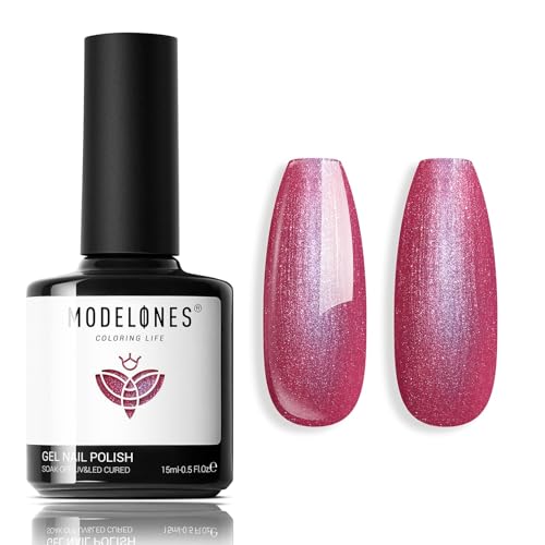 Image of modelones Glitter Gel Nail Polish Pastel Hot Pink Glitter Gel Nail Polish Soak-Off UV Gel Polish - 28+ Days Long-Lasting Salon-Quality Nail Art DIY Manicure & Gift 15ML