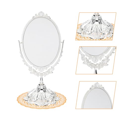 Miroir de maquillage rétro double face métal argenté coiffeuse - 7