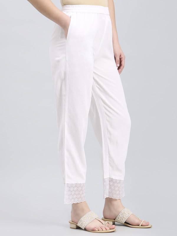 Image of GO COLORS Rayon Blend Ethnic Pant Organza for Women Full Length| Mid Rise, Lace Design
