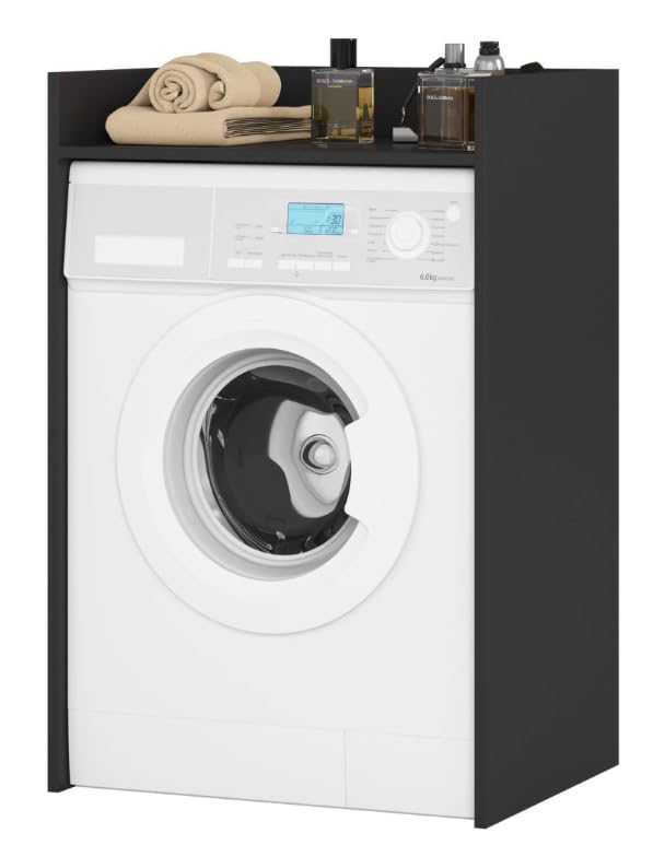 BDW Waschmaschinenschrank 97,5x64x50 cm, für Waschmaschine & Wäschetrockner, Badezimmerschrank Hoch, Badezimmer Möbel, Bad Schrank Badezimmerschrank (Schwarz)