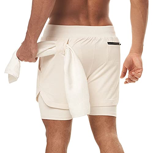 WSLCN Pantaloncini da allenamento da uomo leggeri da allenamento per yoga e palestra, Beige, 3XL