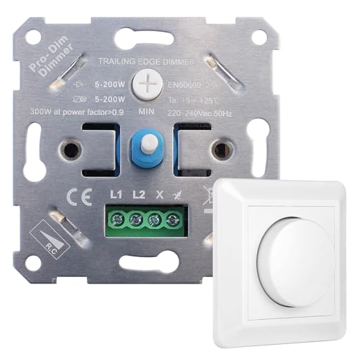 Variateur De Lumiere, Interrupteur Variateur Led, 220v Variateurs D'intensité Avec Plaque De Recouvrement Blanche, Variateurs Led, Encastré Pour Dimmable...