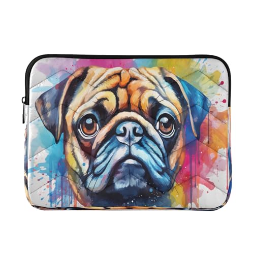 Funda para portátil 13-14 pulgadas con diseño pug acuarela