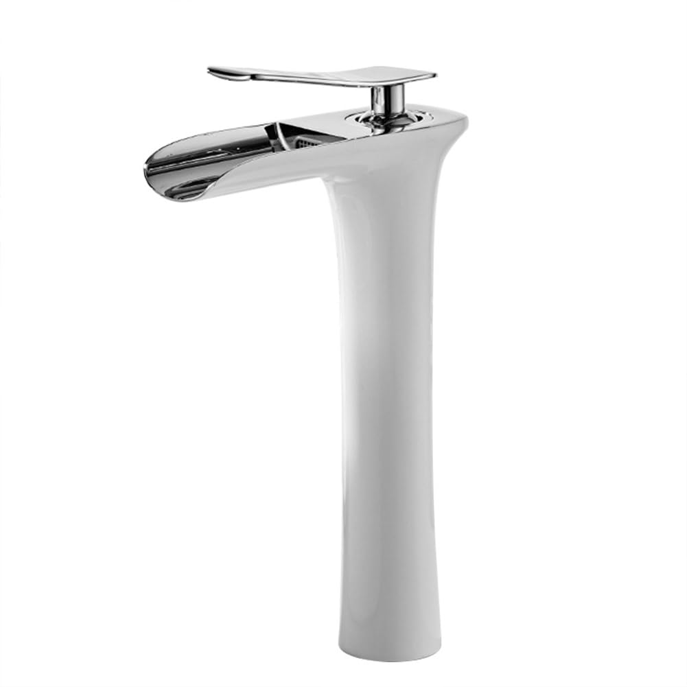 Wasserhahn Bad Wasserfall Waschtischarmatur Messing Einhebel Mischbatterie Hoch Waschbecken Armatur, Badarmatur Waschtischbatterie Badezimmer, Weiß