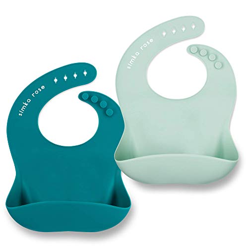Image of Simka Rose Silicone Bibs for Babies & Toddlers Soft Silicone Baby Bib for Girls&Boys Adjustable Silicone Baby Bibs with Pouch