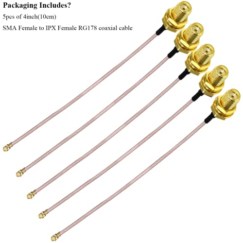 Image of TUOLNK 5PCS SMA Female to IPX U.FL RG178 Coaxial Cable, 4 inch(10cm) SMA MHF1 UFL Low Loss Jumper Extension Cable for WiFi Router, Antenna, Security Camera, GPS Devices