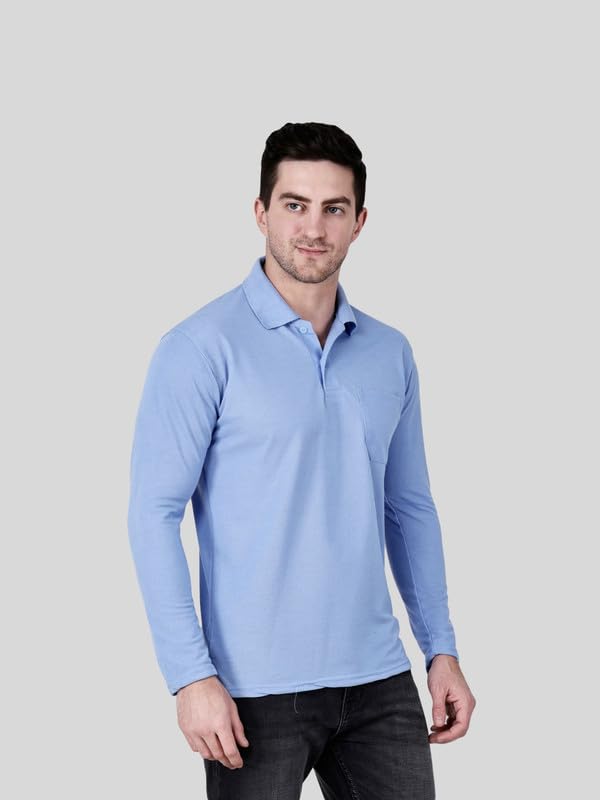 Image of Full Sleeve Men's Polo T-Shirt | Regular Fit, Soft & Breathable Cotton Blend Fabric | Classic Polo Collar, Casual & Office Wear | Available in Sizes M to 6XL, Multiple Colors