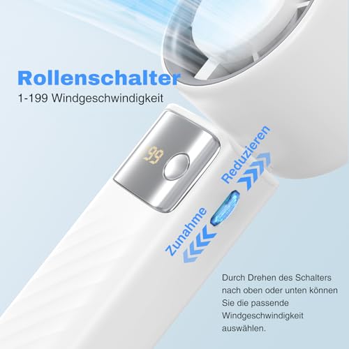 DDHTSAL USB Mini Faltbar Ventilator - 4000 mAh Wiederaufladbar Handventilator mit Lanyard, 1-199 Mehrstufige Drehzahlregelung Tragbar Ventilatoren für Ausgehen|Hause Sein|Arbeiten