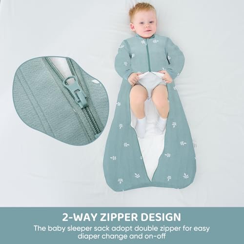 Image of Baby Sleep Sack, TOG 2.5 Winter Wearable Blanket, Removable Long Sleeves Baby Sleeping Bag for Infants and Toddlers, Super Soft Warm Comfortable Sleeping Sack, Green Leaf, 0-6M