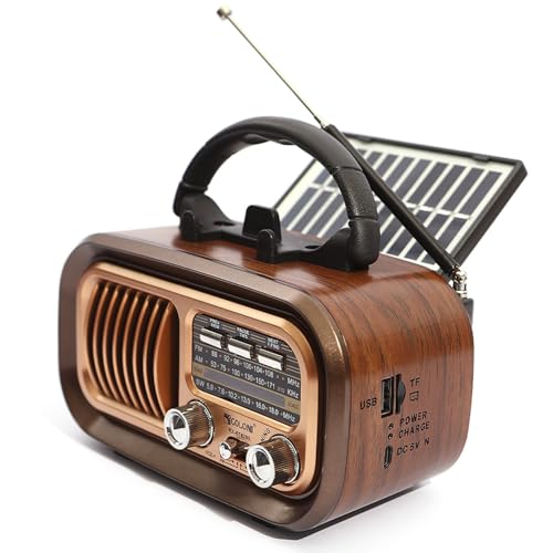 Altavoz Radio Vintage Bluetooths, Altavoz de Radio Retro con Panel Solar, Compatible con Tarjeta TF y Bluetooth USB. FM...