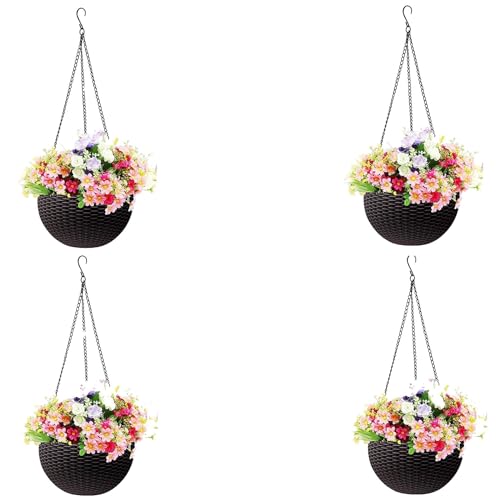 Image of Go Hooked Hanging Pots | Dark Brown | 7.1 Inch Diameter | 4.8 Inch Height | 3 mm Thickness | 13 Inch Chain | 4 Pieces