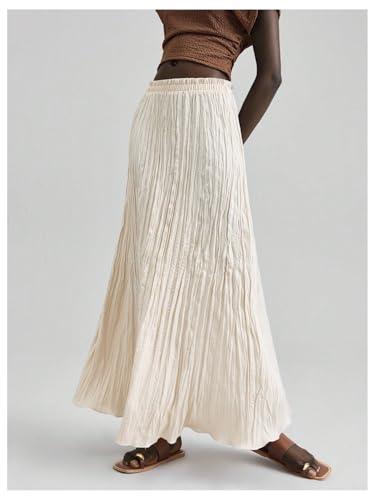MakeMeChic Women's Boho Long Skirt Summer Beach Ruffle Flowy Pleated Skirts4