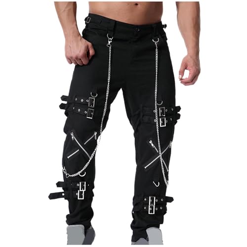 Men's Hip Hop Rock Punk Pants Techwear Cargo Pants Gothic Chain Buckle Strap Goth Rave Harem Pants