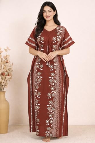 Image of Bahumaan Pure Cotton Kaftan Nighty for Women | Kaftan Maxi for Women | Kaftan Night Gowns for Women | Cotton Nighty for Women Stylish |