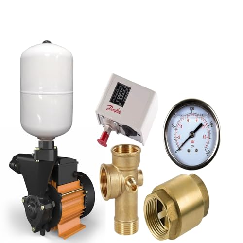 Image of kirloskar Anisa 1 hp Water Pump with Pressure Boosting 24 Liter Tank with Accessories Single Phase NRV, 5-Way Connector, Danfoss Switch, Pressure Gunge, Head Range up to 30 Meter