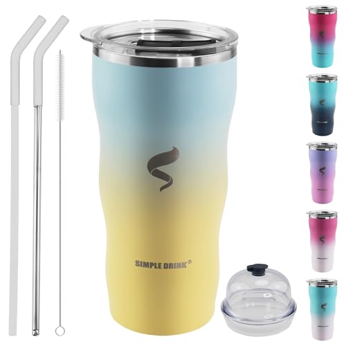 SIMPLE DRINK 20Oz Insulated Tumbler With Straw And Lid,Spill Proof Tumbler for Iced Coffee And Hot Beverage, Double Wall Vacuum Travel Mug,Stainless Steel Straws for Tumbler,Yellow