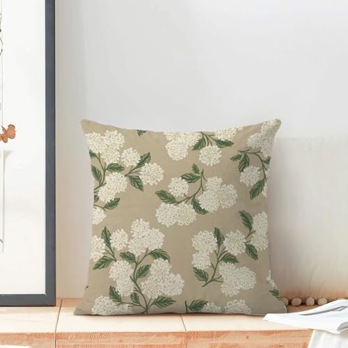 Image of AEIOAE Spring Pillow Covers 24x24 Inch Set of 2, Beige Green Hydrangea Flower Throw Pillows Case,Floral Summer Outdoor Seasonal Decorative Farmhouse Decor Cushion Covers for Home Sofa Bed Couch
