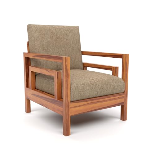 Image of Sheesham Wood Single Seater Sofa Chair | Wooden Single Sofa Chair - Premium Single Chair for Living Room, Bedroom, Office & Home Furniture (Jake Honey, 1 Seater)