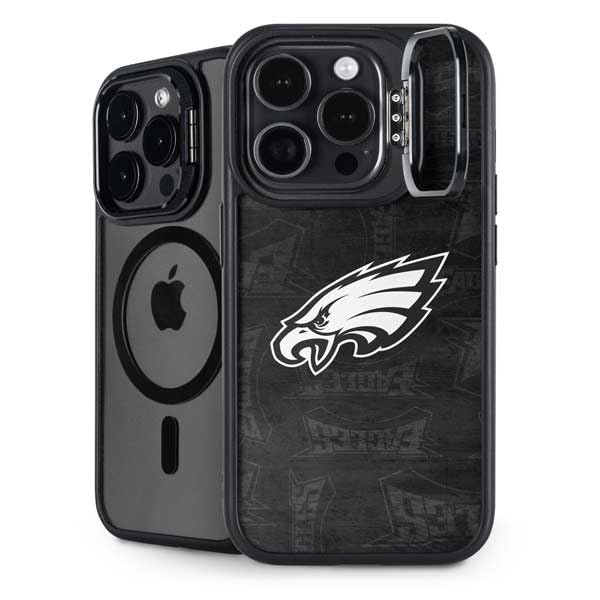 Skinit Kickstand Phone Case Compatible with iPhone 16 Pro Max - Officially Licensed NFL Philadelphia Eagles Black & White Design